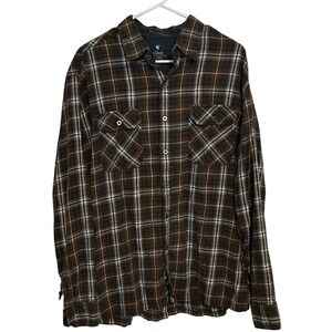 KUHL Mens Button Down XL Shirt Brown Plaid Outdoor Workwear